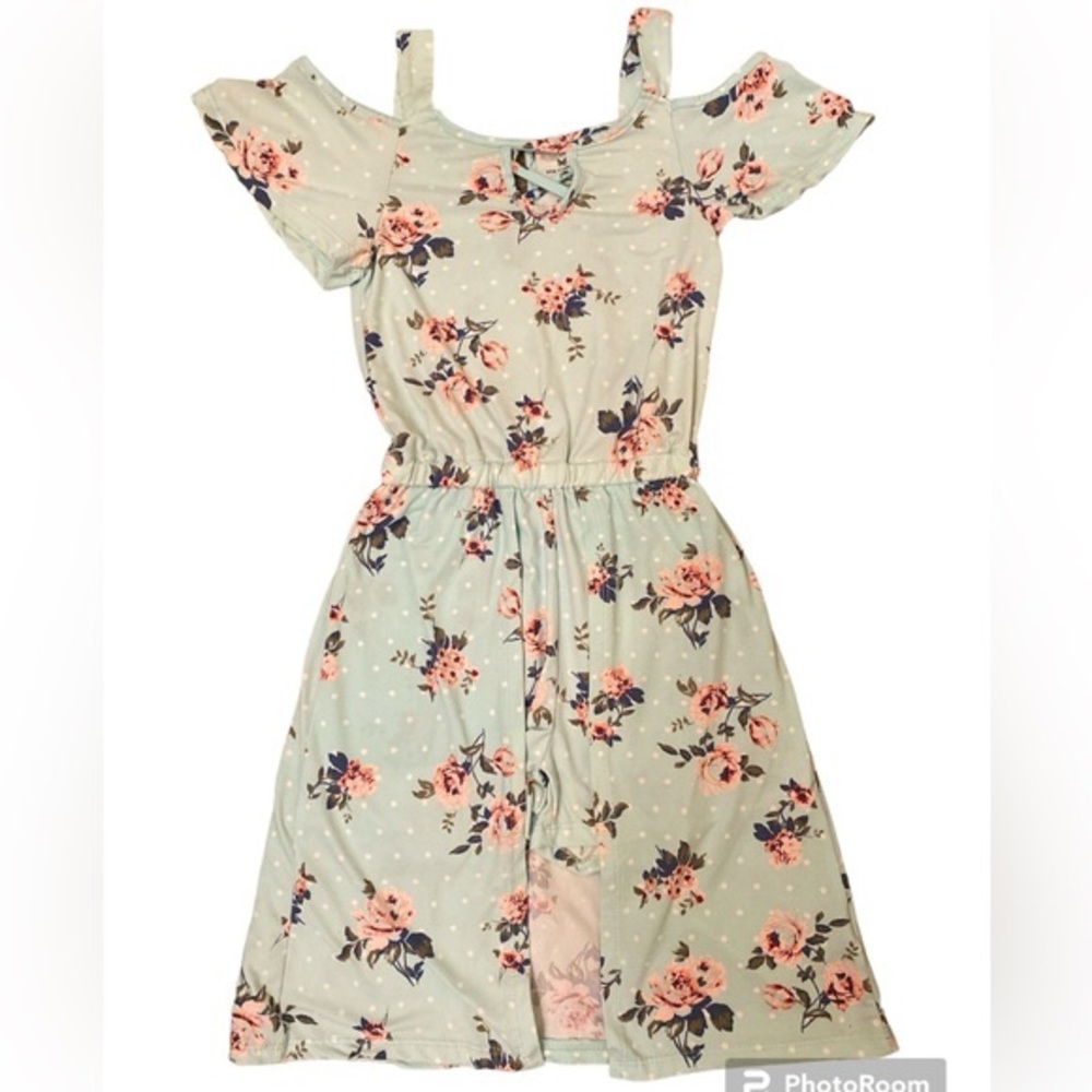 One Step Up Girls light Green Cold Shoulder Step In Shorts Dress